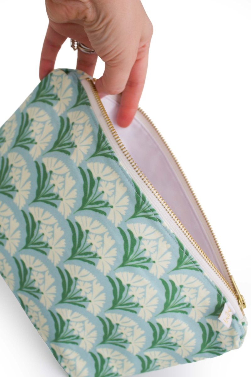 Art Deco Bloom Scallop Mint Maxx Cosmetic Bag - Modern Makerie