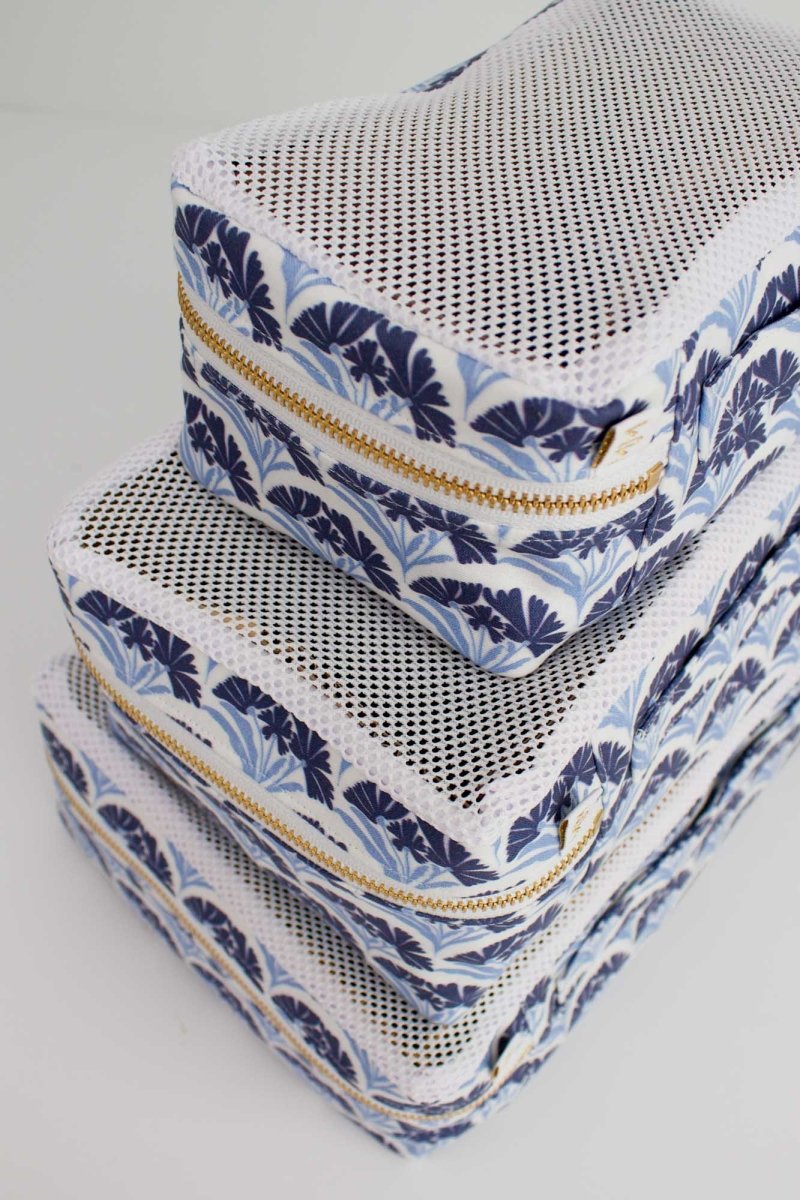 Art Deco Bloom Scallop Nocturne 3 Piece Luggage Cube Set - Modern Makerie