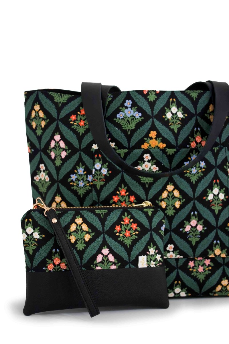 Darling Dahlia Everyday Canvas Work Tote Bag with Leather Straps - Modern Makerie