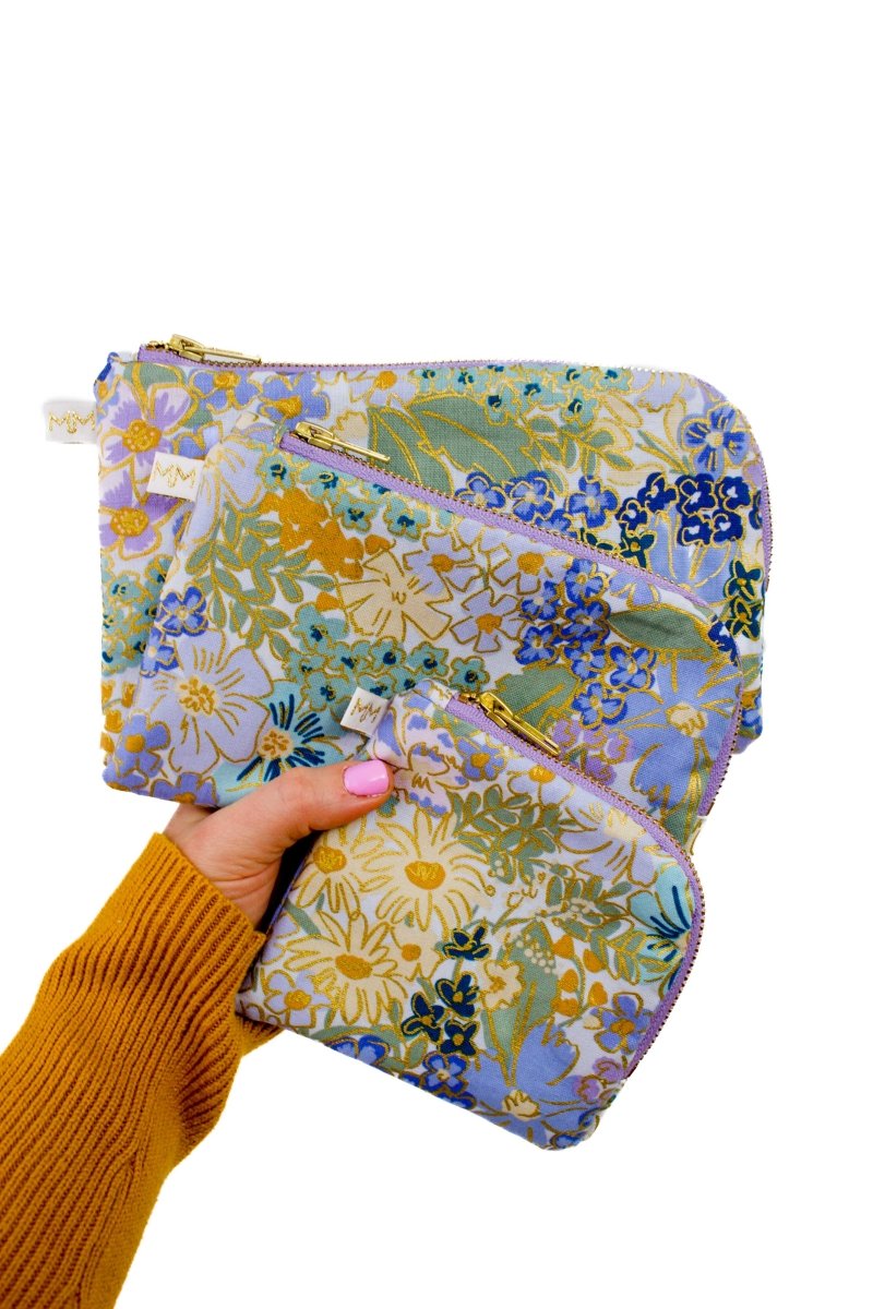 English Rose Blue Canvas Everyday Travel Pouch - Modern Makerie