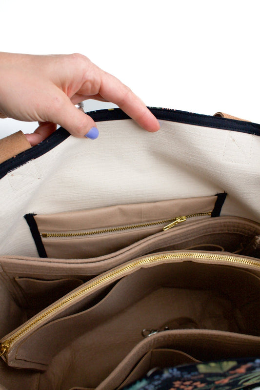 Evening Wildflower Everyday Canvas Work Tote Bag with Leather Straps - Modern Makerie