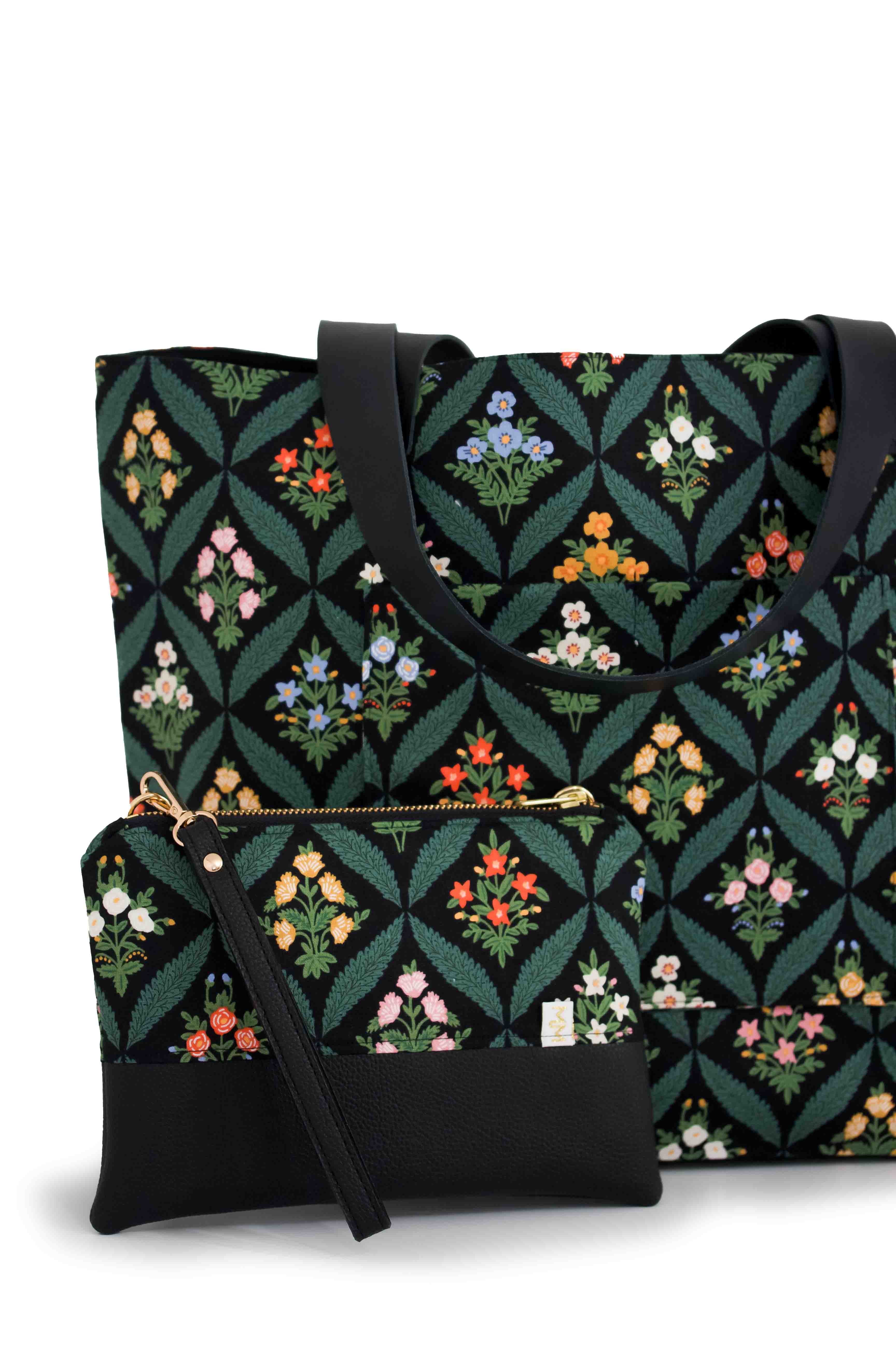 Darling Dahlia Everyday Canvas Work Tote Bag with Leather Straps