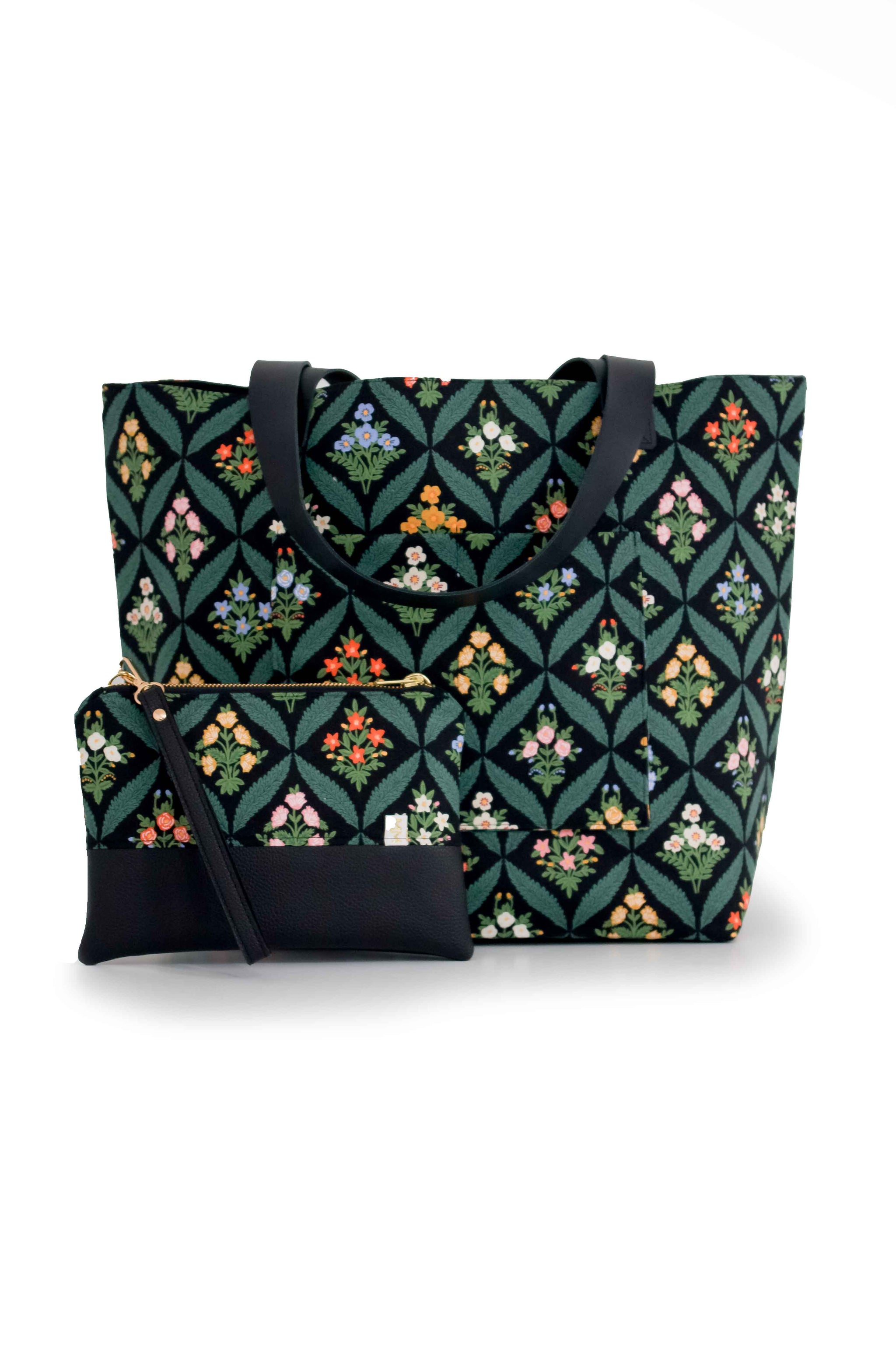 Darling Dahlia Everyday Canvas Work Tote Bag with Leather Straps