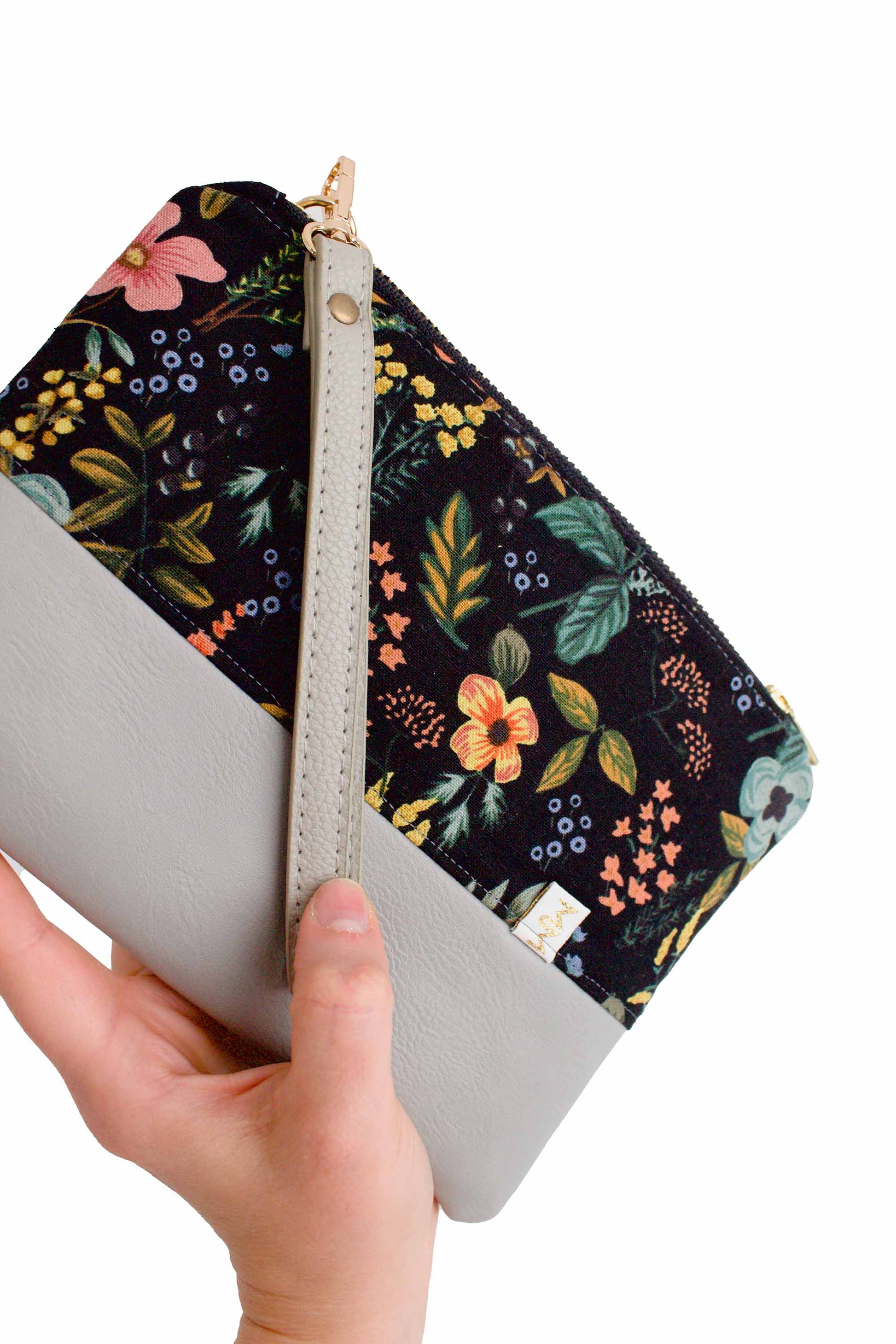 Evening Wildflower Vegan Leather Wristlet – Convertible Crossbody Wallet - Modern Makerie