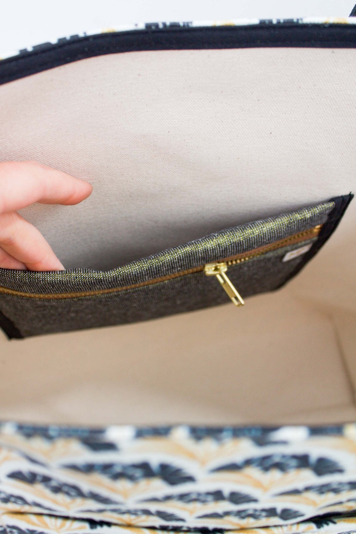 Art Deco Bloom Scallop Classic Everyday Canvas Work Tote Bag with Leather Straps - Modern Makerie