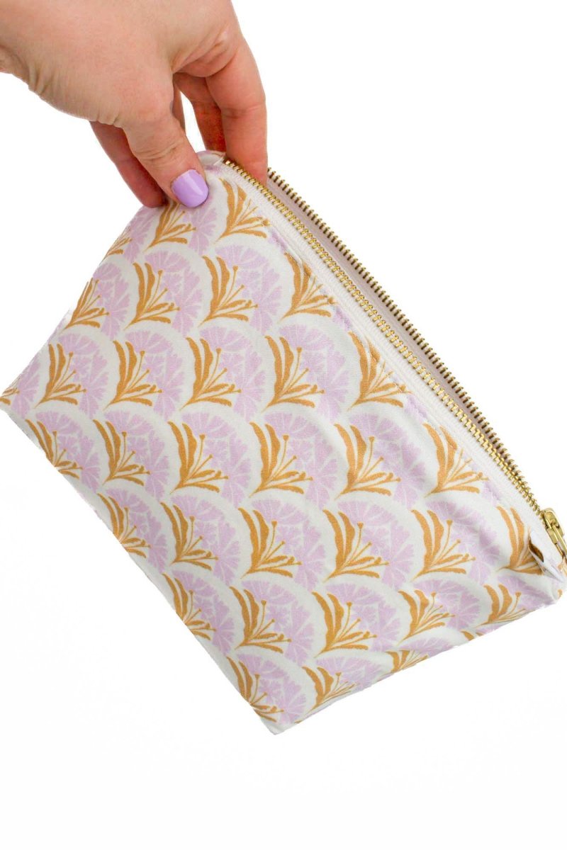 Art Deco Bloom Scallop Golden Lavender Mini Maxx Makeup & Toiletry Bag - Modern Makerie