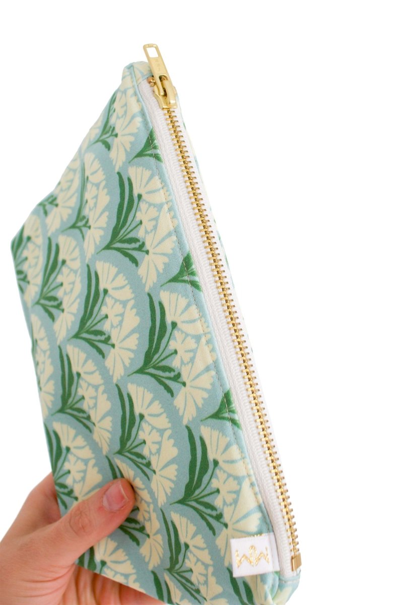 Art Deco Bloom Scallop Mint Mini Maxx Makeup & Toiletry Bag - Modern Makerie