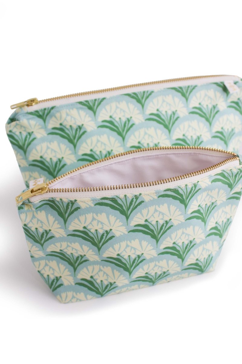 Art Deco Bloom Scallop Mint Mini Maxx Makeup & Toiletry Bag - Modern Makerie