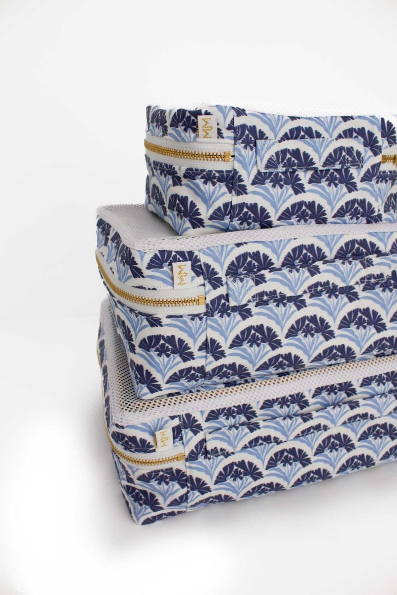 Art Deco Bloom Scallop Nocturne 3 Piece Luggage Cube Set - Modern Makerie