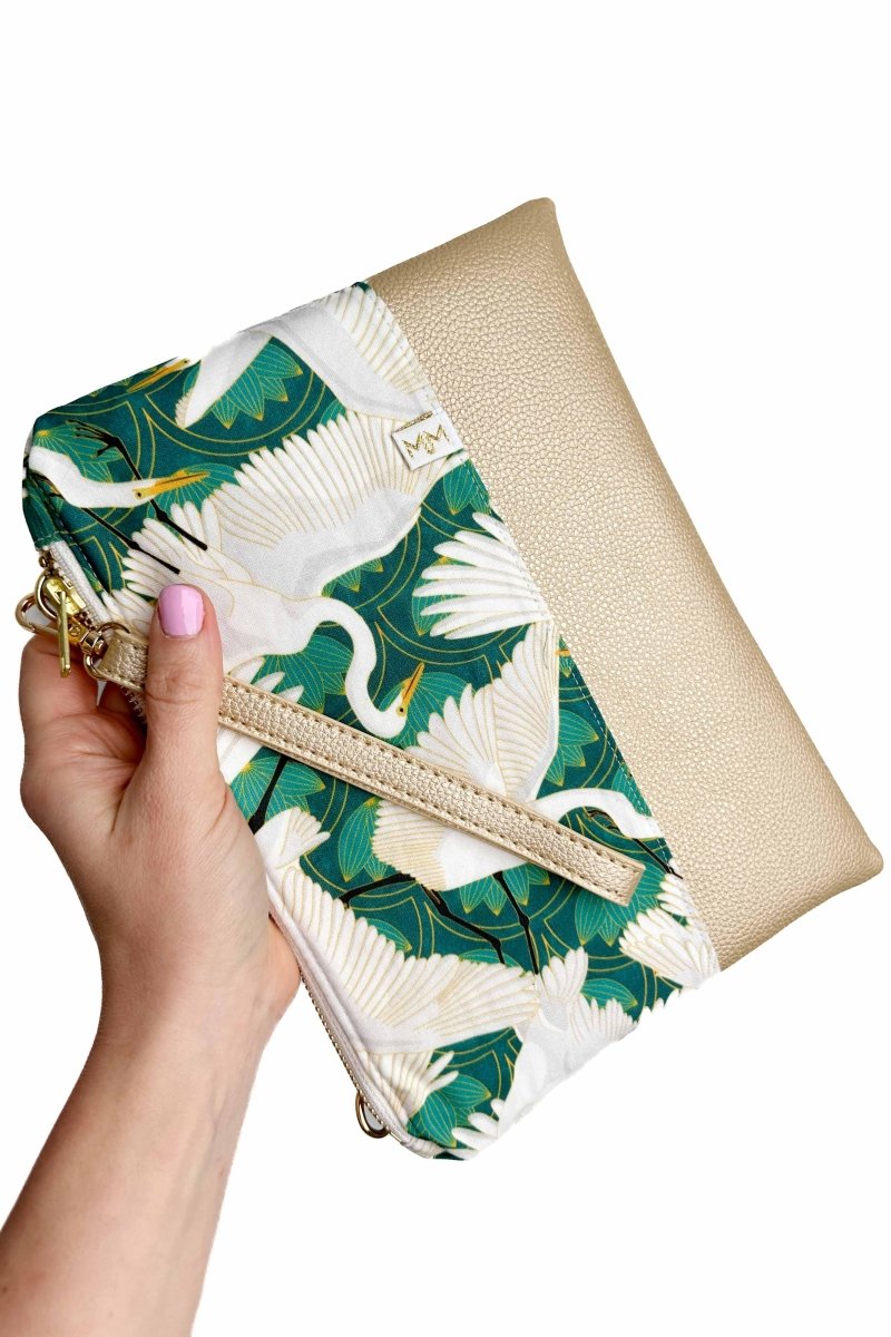 Art Deco Great Egret Convertible Crossbody Wristlet+ XL - Modern Makerie