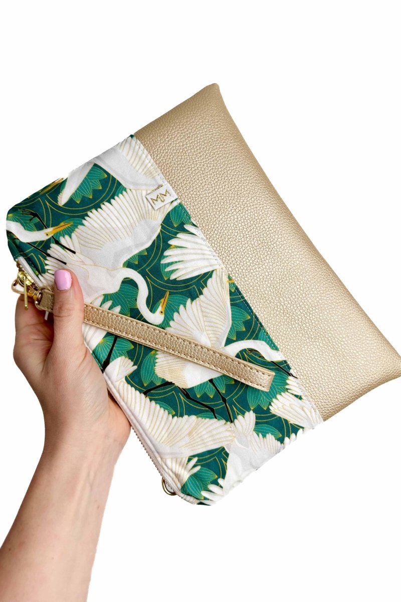 Art Deco Great Egret Convertible Crossbody Wristlet+ XL - Modern Makerie