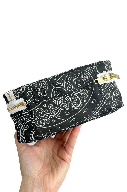 Black Paisley Mini Cosmetic Cube with Brush Loops - Modern Makerie