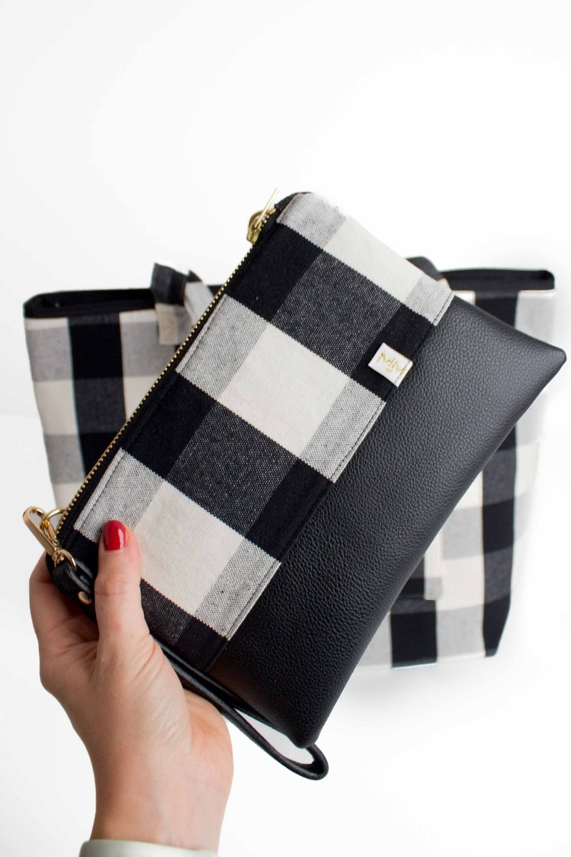 Black Plaid Convertible Crossbody Wristlet+ with Compartments - Modern Makerie