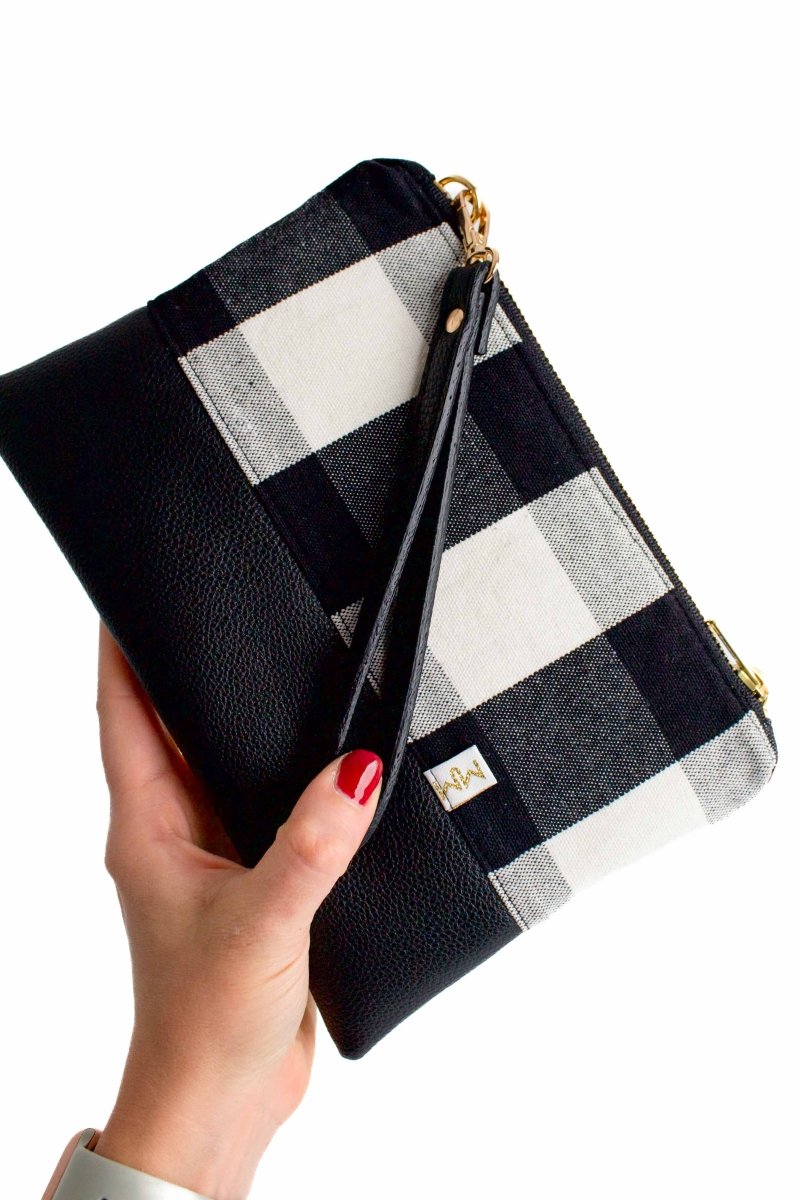 Black Plaid Convertible Crossbody Wristlet+ with Compartments - Modern Makerie