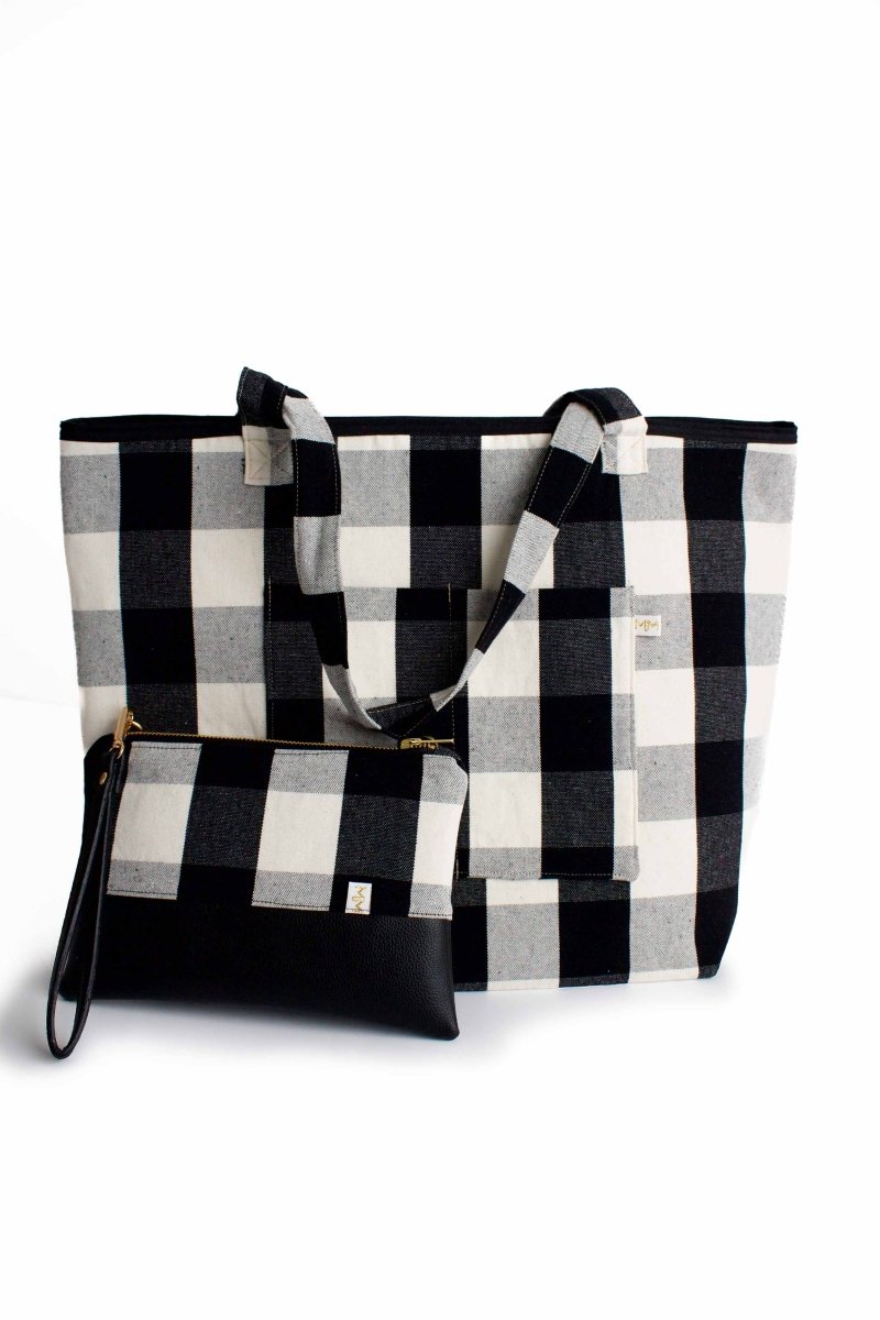 Black Plaid Convertible Crossbody Wristlet+ with Compartments - Modern Makerie