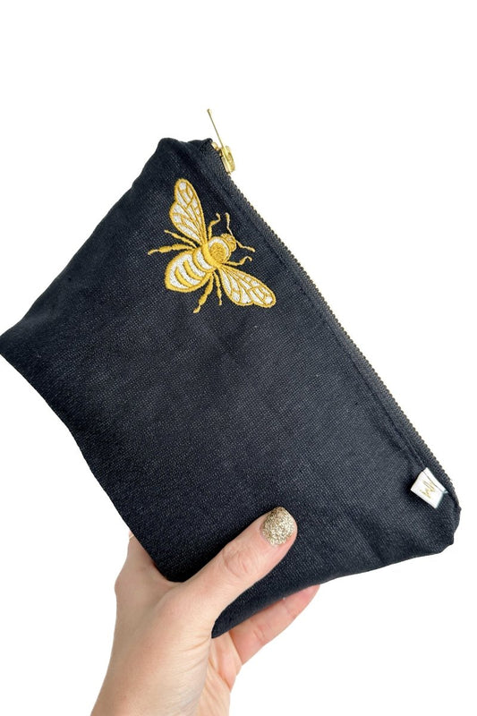 Black Shimmer "Bee" Mini Maxx Cosmetic Bag - Modern Makerie