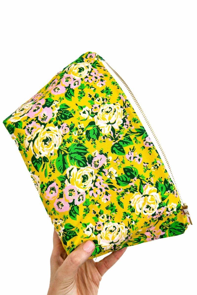 Chartreuse Floral 2 Piece Makeup Bag Bundle - Modern Makerie