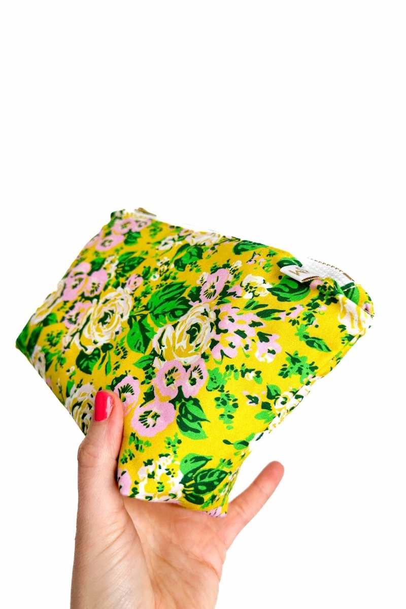 Chartreuse Floral Mini Maxx Cosmetic Bag - Modern Makerie