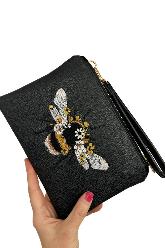 Classic Black "Queen Bee" Convertible Crossbody Wristlet+ with Compartments - Modern Makerie