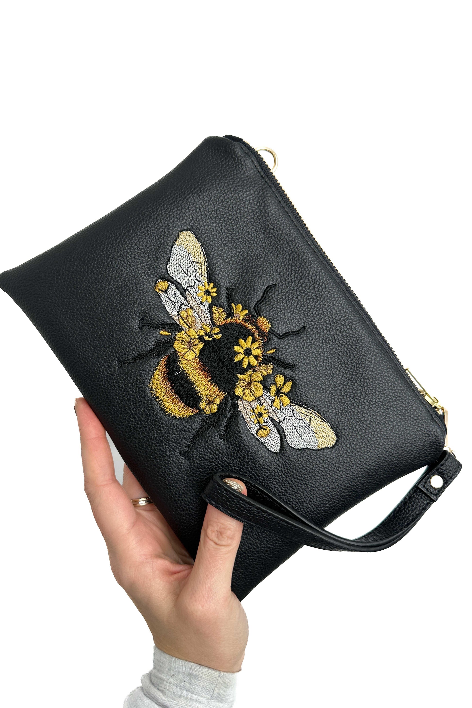 Classic Black "Queen Bee" Convertible Crossbody Wristlet+ with Compartments READY TO SHIP - Modern Makerie
