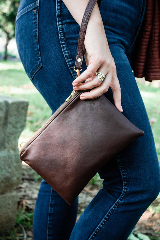 Classic Brown Convertible Crossbody Wristlet+ with Compartments READY TO SHIP - Modern Makerie