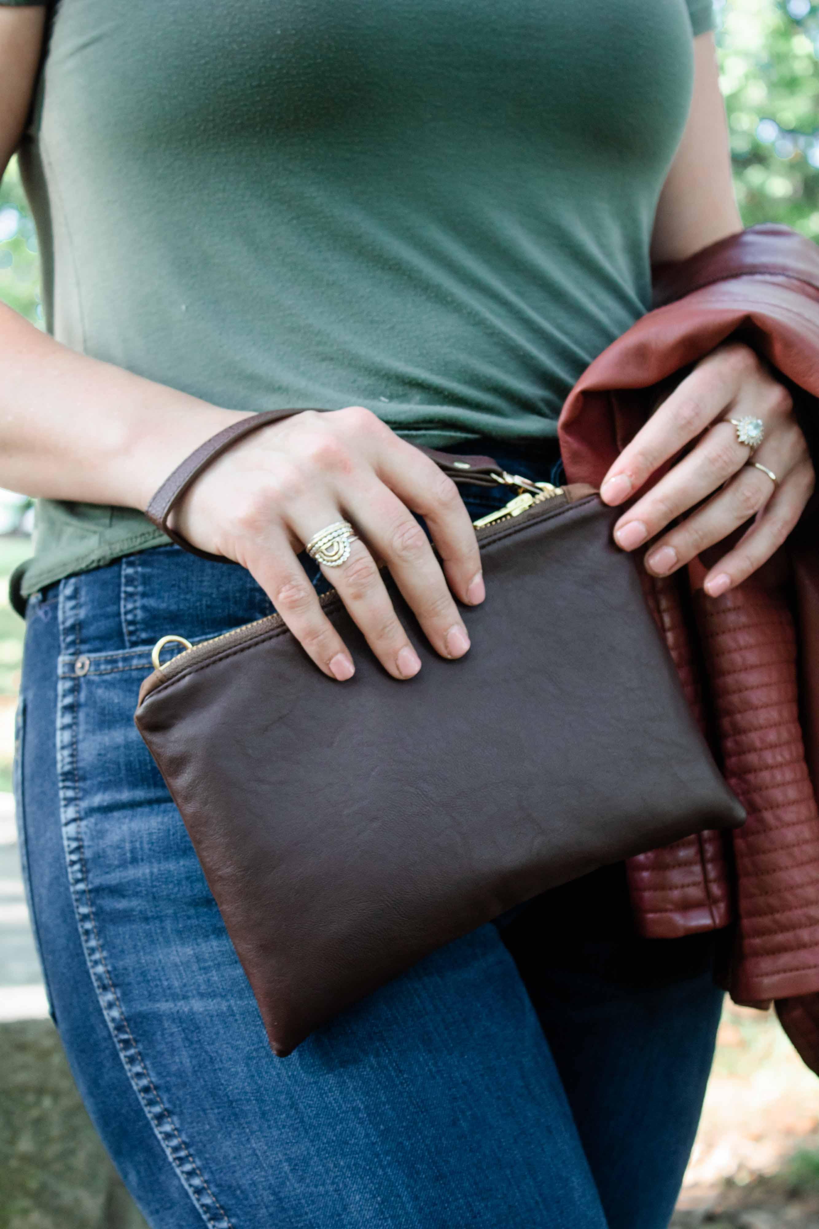 Classic Brown Convertible Crossbody Wristlet+ with Compartments READY TO SHIP - Modern Makerie