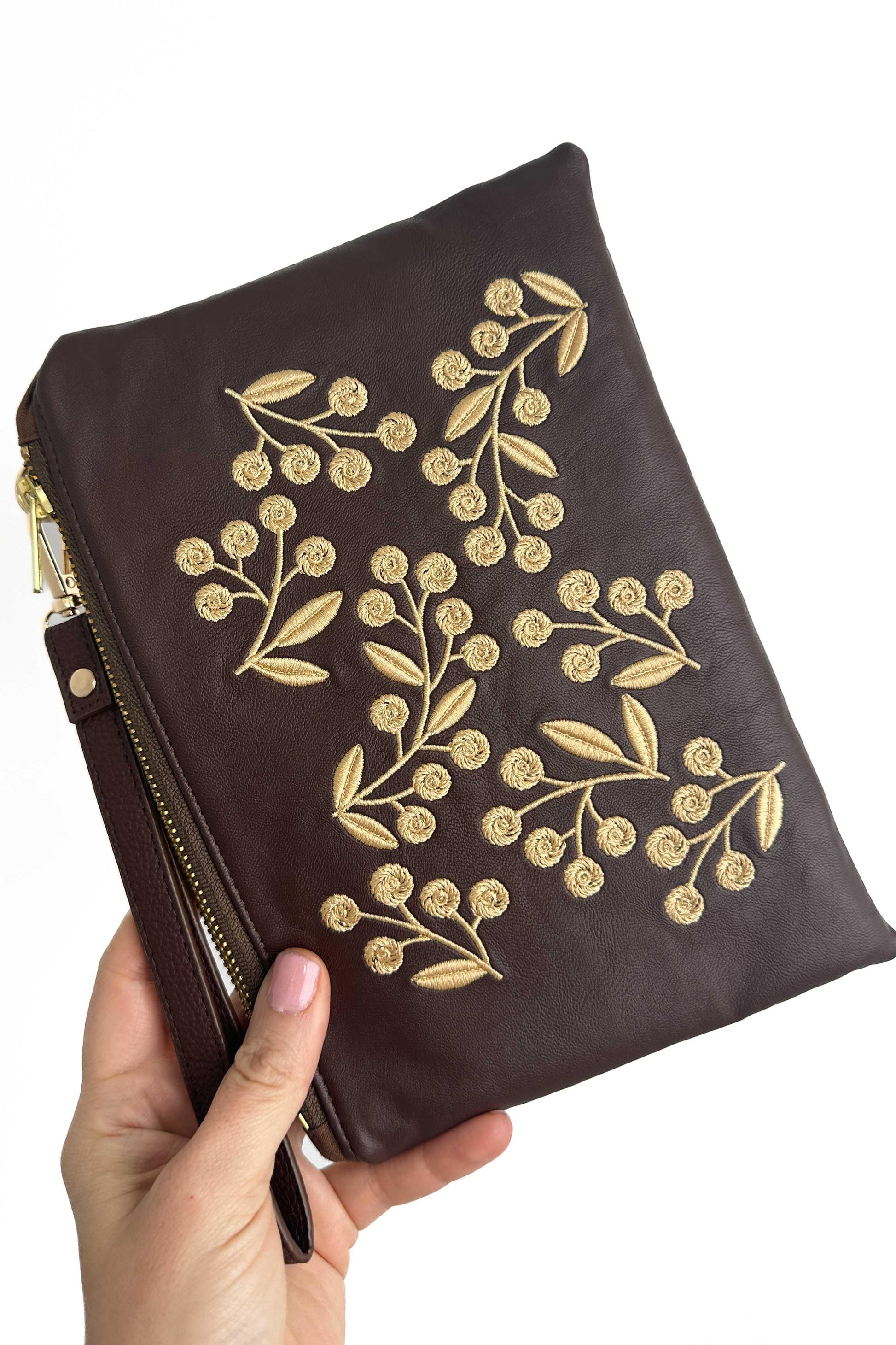 Classic Brown "Floral" Convertible Crossbody Wristlet+ READY TO SHIP - Modern Makerie