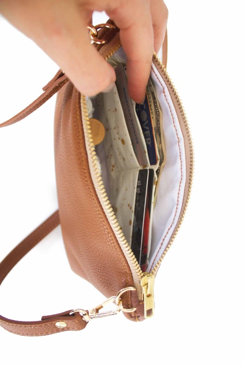 Classic Cognac Convertible Crossbody Wristlet+ with Compartments - Modern Makerie