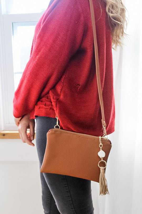 Classic Cognac Convertible Crossbody Wristlet+ with Compartments - Modern Makerie