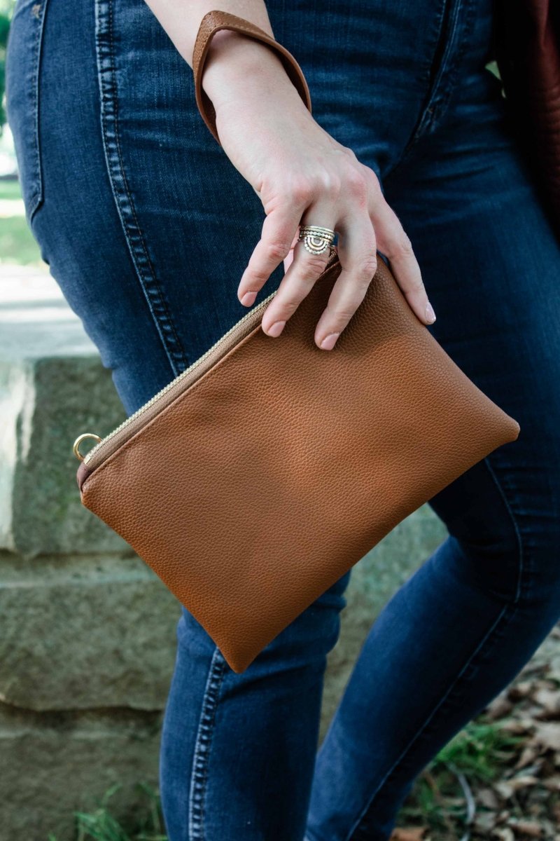 Classic Cognac Convertible Crossbody Wristlet+ with Compartments - Modern Makerie