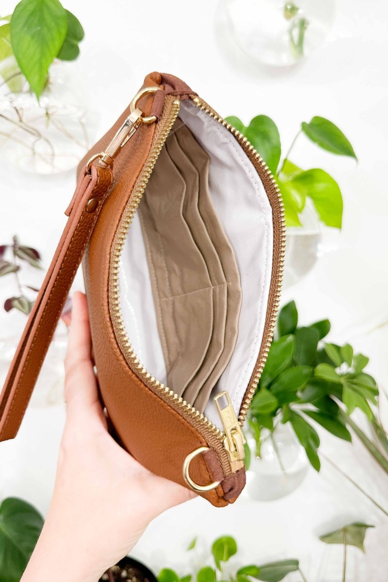 Classic Cognac Convertible Crossbody Wristlet+ with Compartments - Modern Makerie