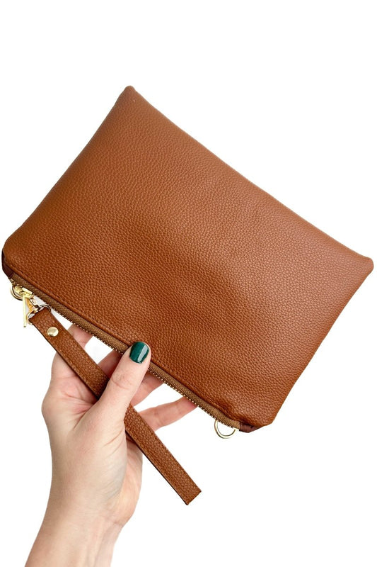 Classic Cognac Convertible Crossbody Wristlet+ with Compartments - Modern Makerie