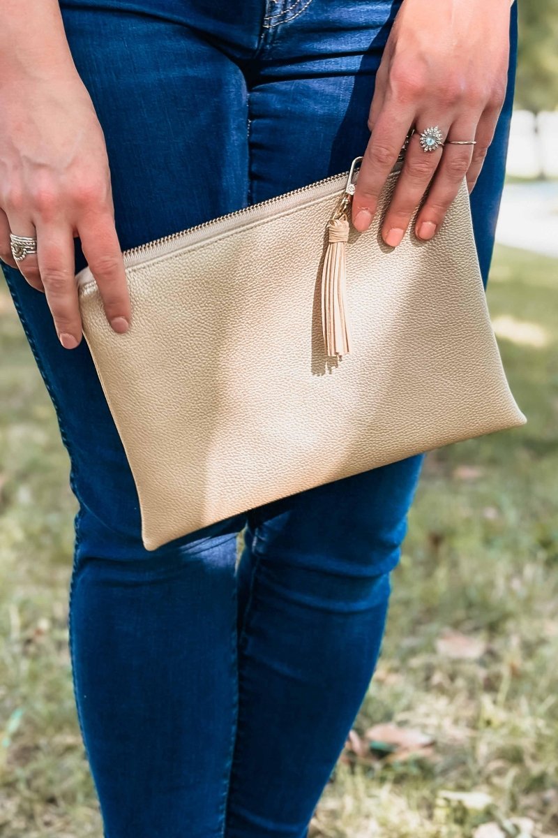 Classic Gold Shimmer Convertible Crossbody Wristlet+ with Compartments - Modern Makerie