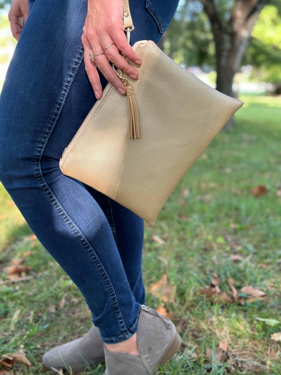 Classic Gold Shimmer Convertible Crossbody Wristlet+ with Compartments - Modern Makerie