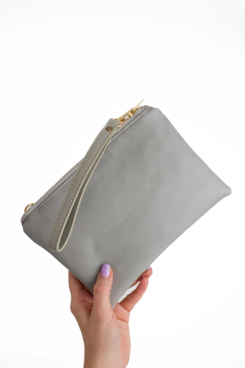 Classic Light Grey Convertible Crossbody Wristlet+ with Compartments - Modern Makerie