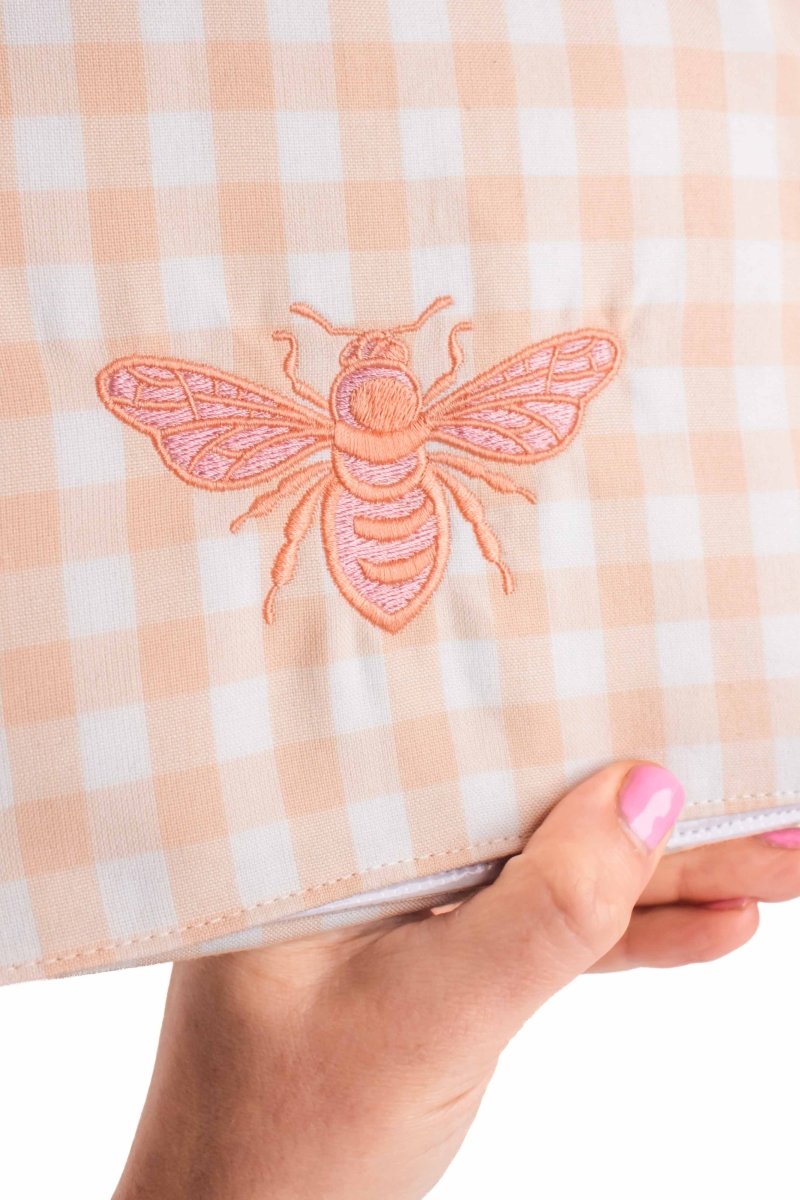 Coral Gingham Bee Baby Changing Mat - Modern Makerie