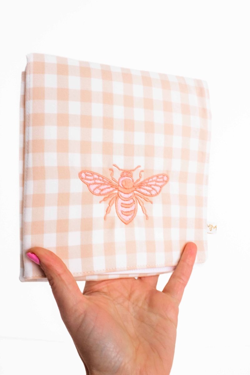 Coral Gingham Bee Baby Changing Mat - Modern Makerie