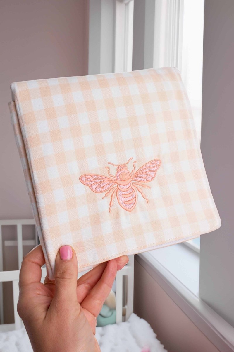 Coral Gingham Bee Baby Changing Mat - Modern Makerie