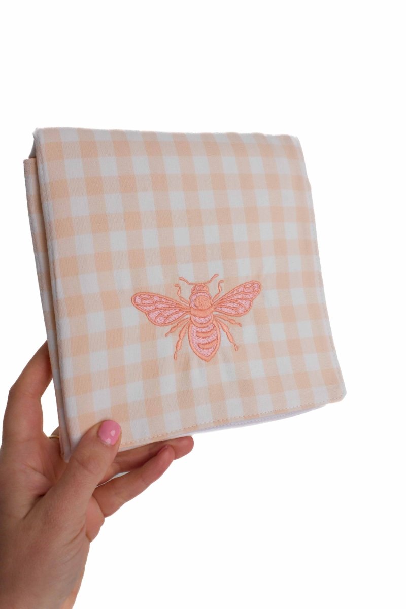 Coral Gingham Bee Baby Changing Mat - Modern Makerie