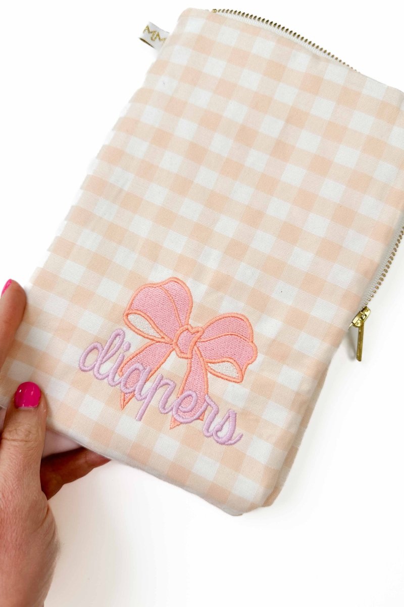 Coral Gingham Bow Everyday Diaper Pouch - Modern Makerie