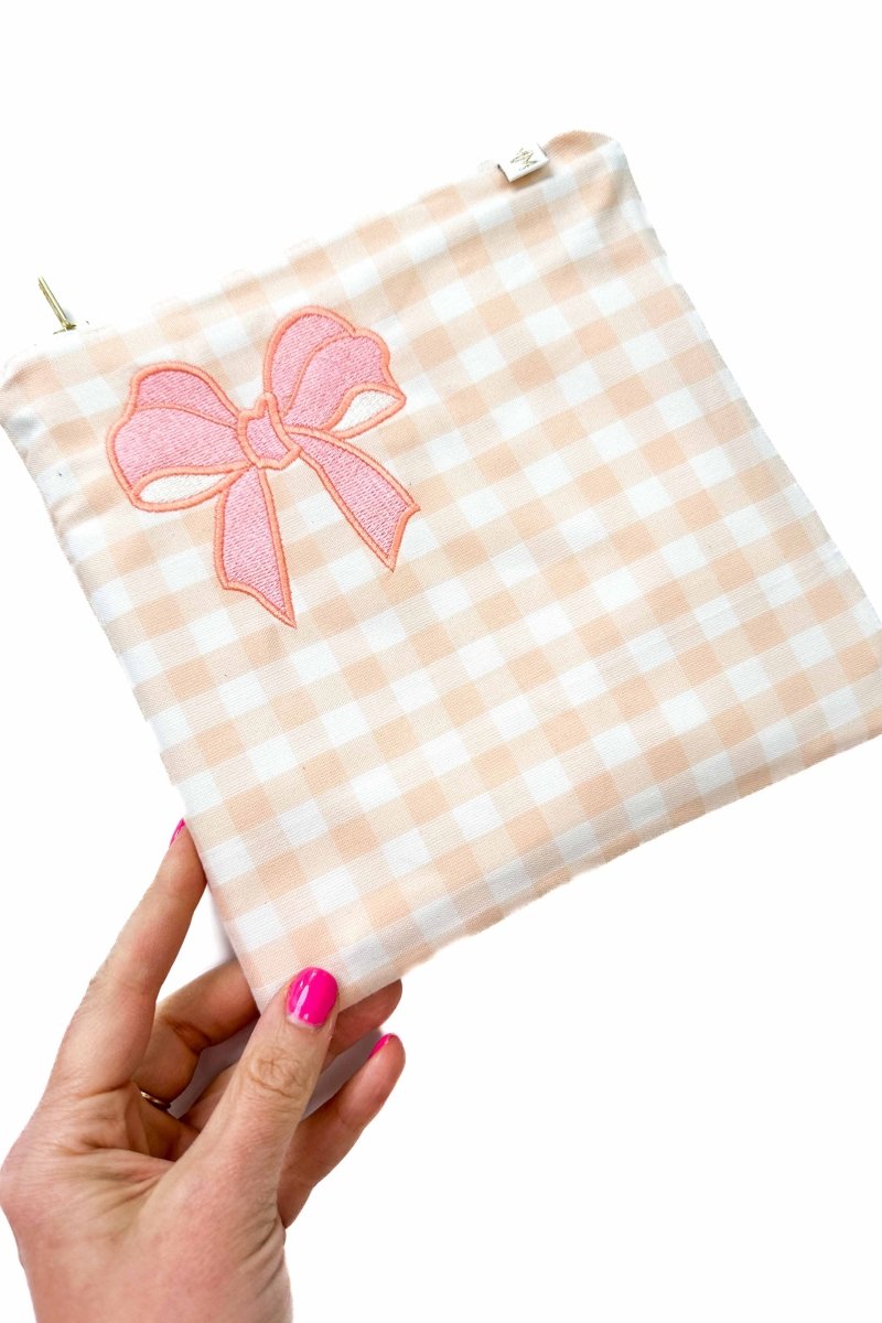 Coral Gingham Bow Small Wet Bag - Modern Makerie