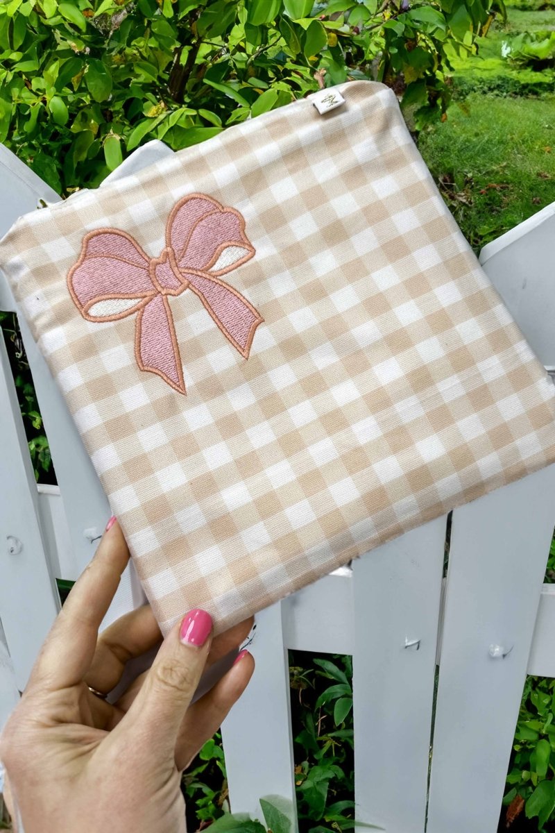 Coral Gingham Bow Small Wet Bag - Modern Makerie