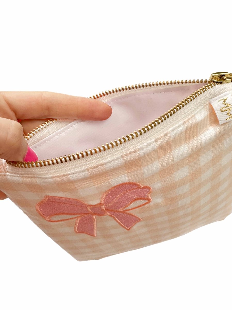 Coral Gingham Bow Small Wet Bag - Modern Makerie