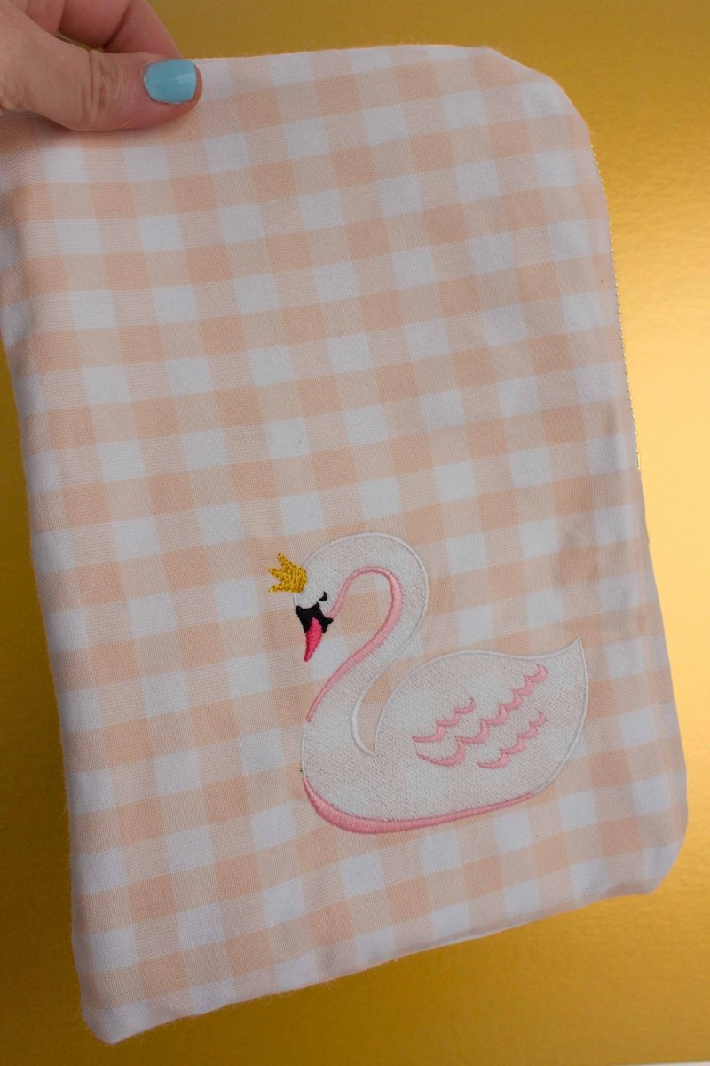 Coral Gingham Linen Swan Everyday Diaper Pouch - Modern Makerie