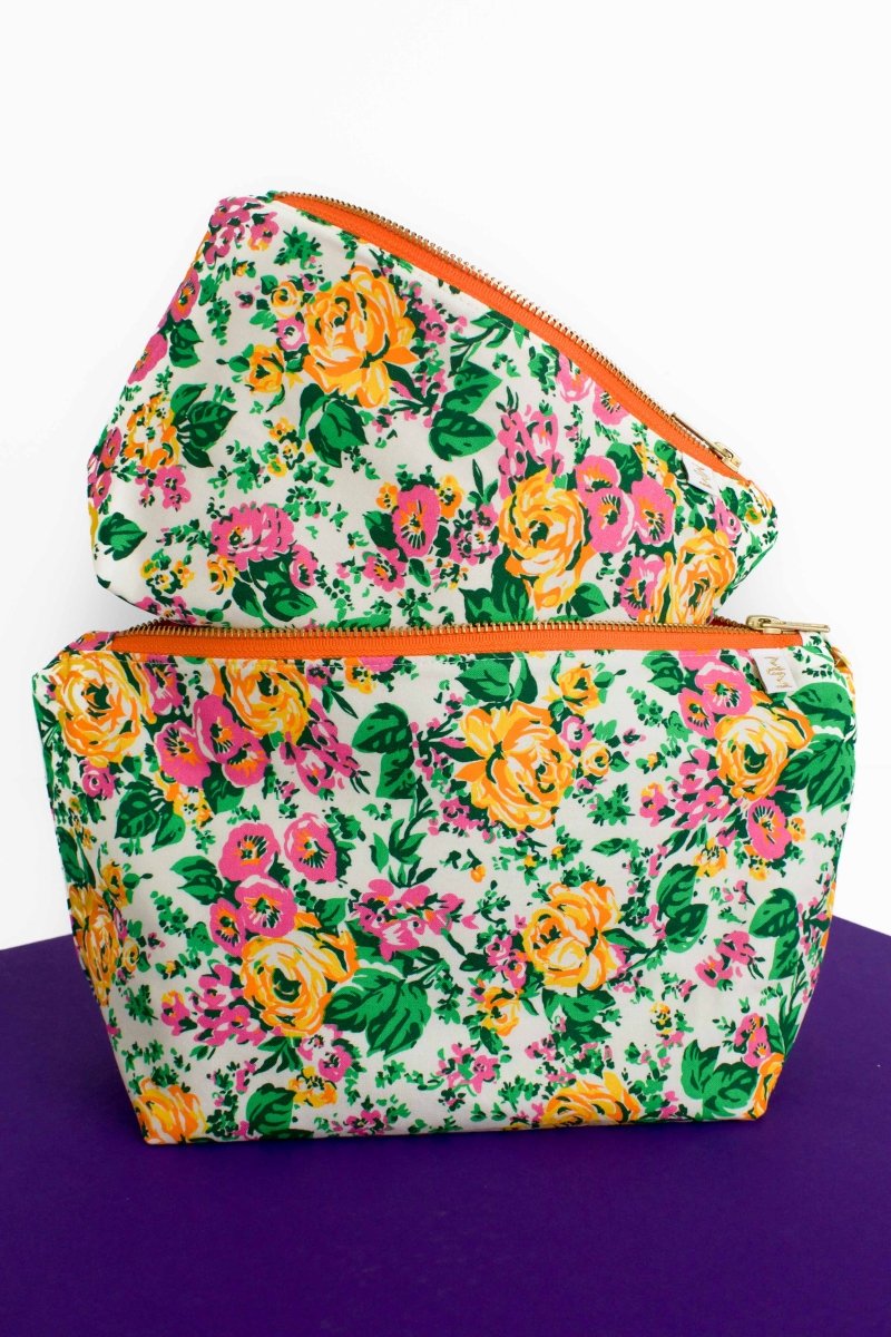 Cream Floral 2 Piece Makeup Bag Bundle - Modern Makerie