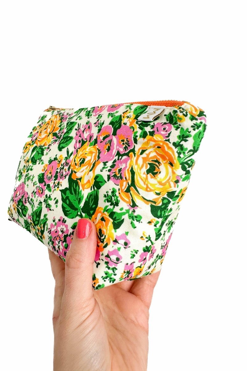 Cream Floral Mini Maxx Cosmetic Bag - Modern Makerie
