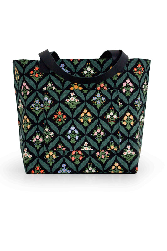 Darling Dahlia Everyday Canvas Work Tote Bag with Leather Straps - Modern Makerie