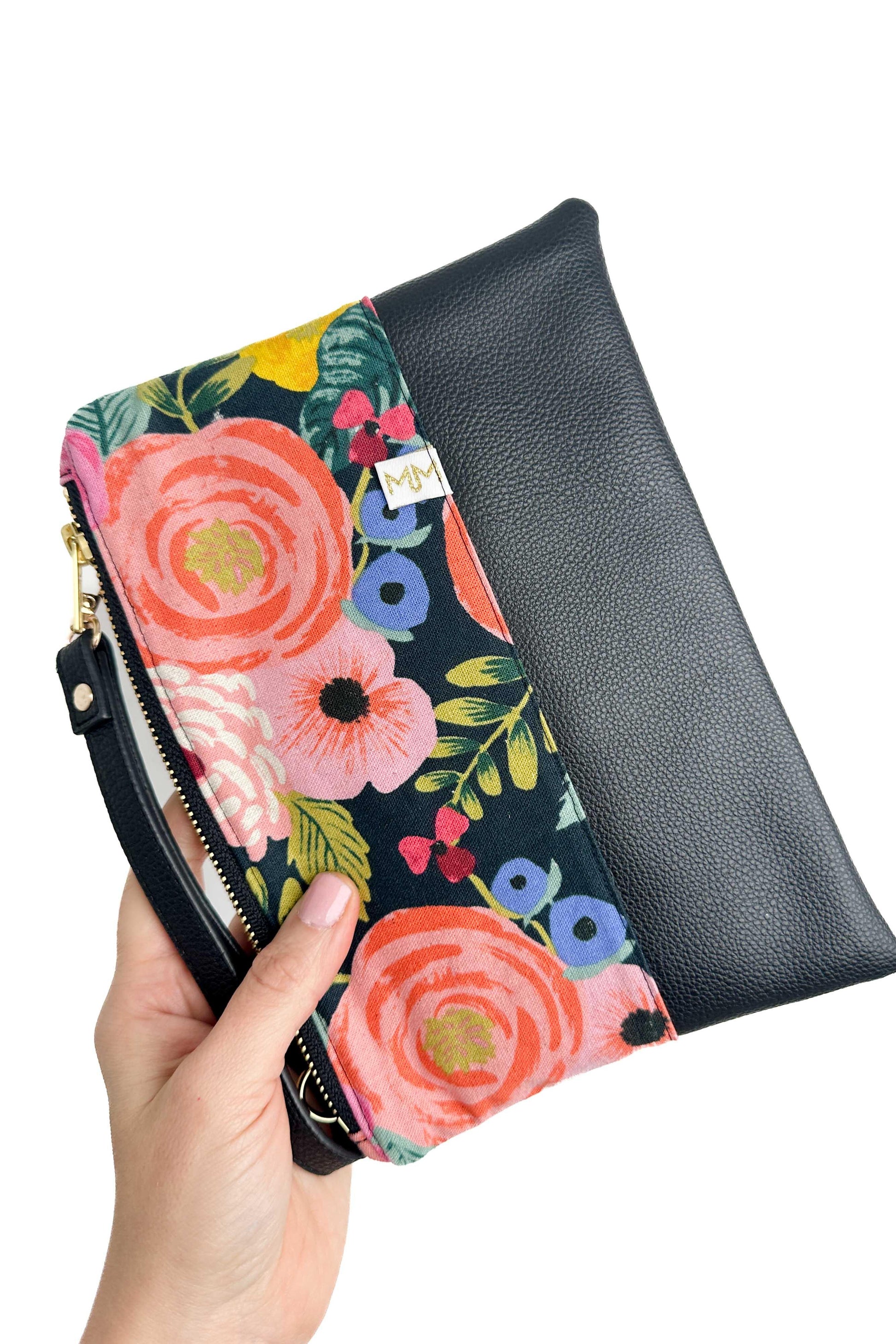 Evening Garden Black Convertible Crossbody Wristlet+ with Compartments READY TO SHIP - Modern Makerie