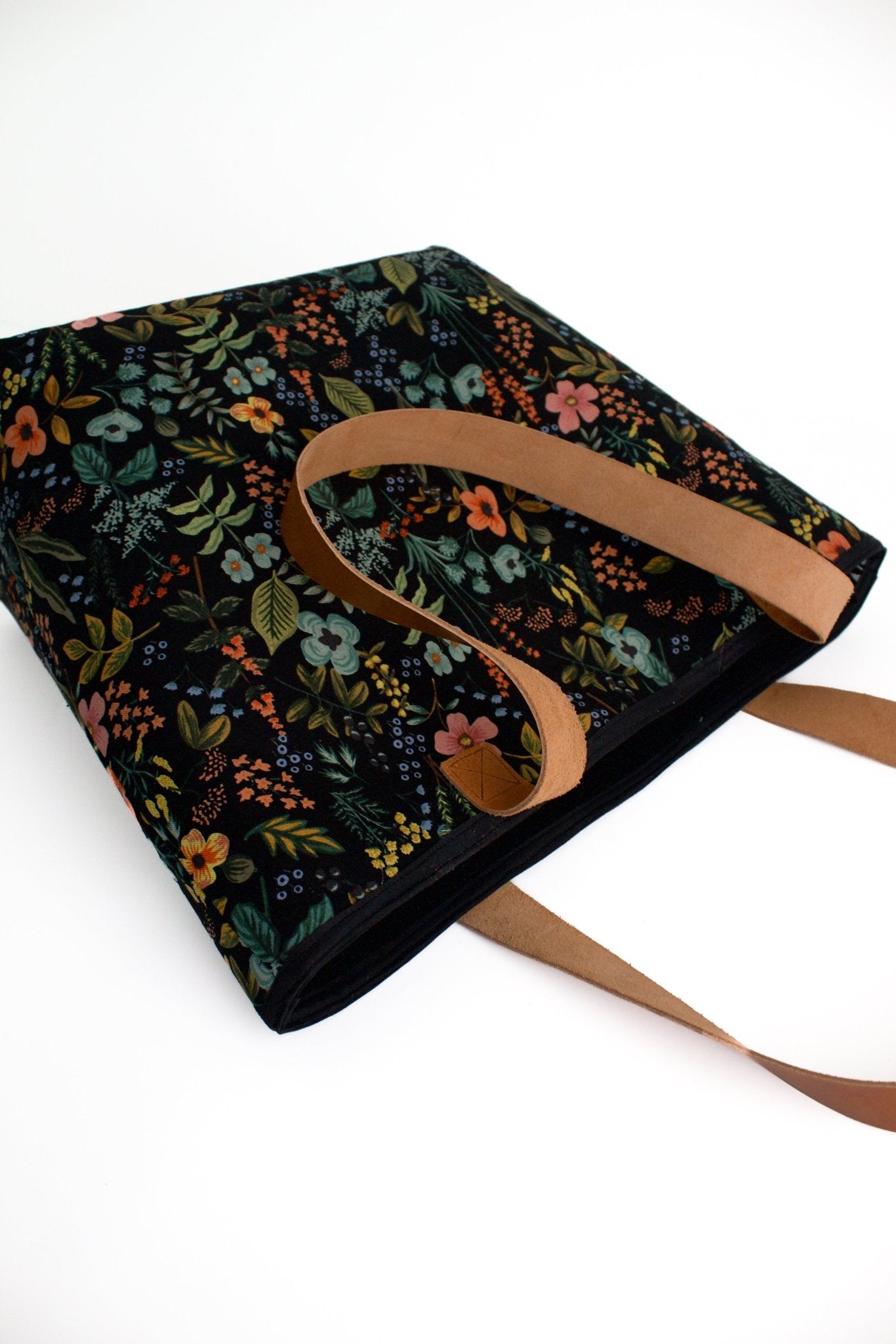 Evening Wildflower Everyday Canvas Work Tote Bag with Leather Straps - Modern Makerie