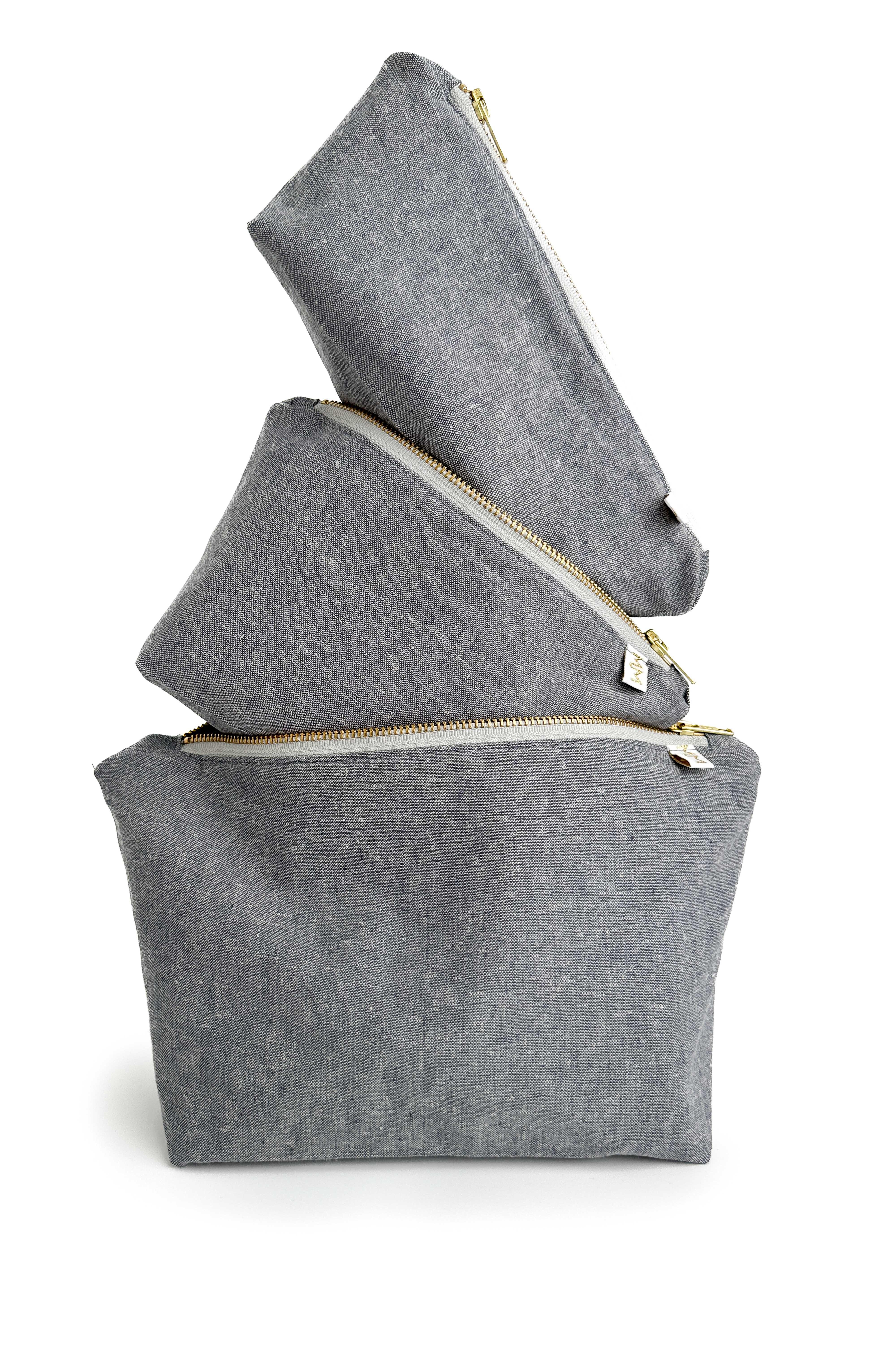 Graphite Linen 3pc Toiletry Bag Set - Modern Makerie